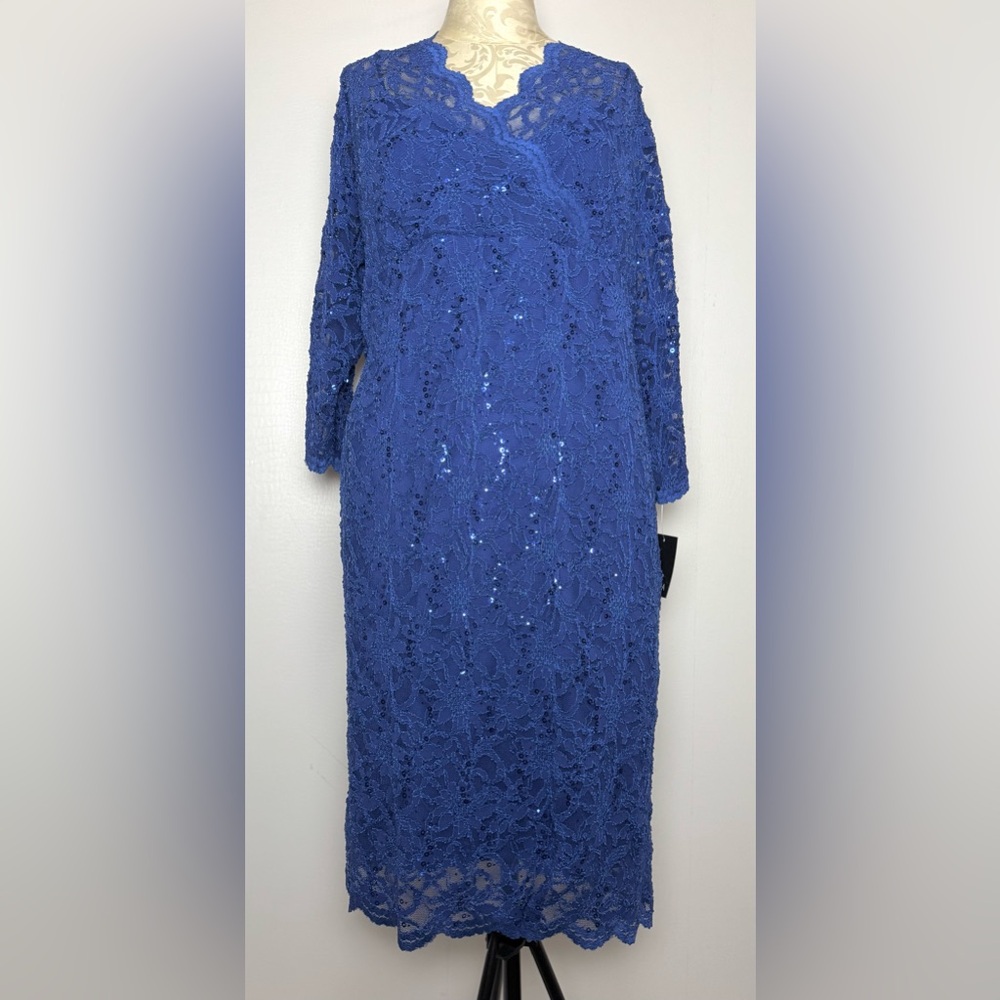Marina Royal Blue Lace Sequin Formal Shift Dress 22W NWT